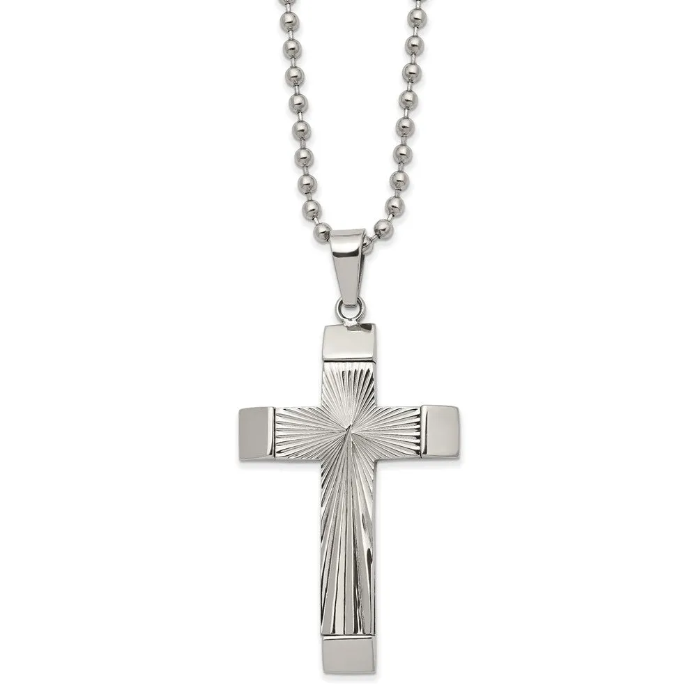 Men's Stainless Steel Starburst Cross Necklace, 22 Inch