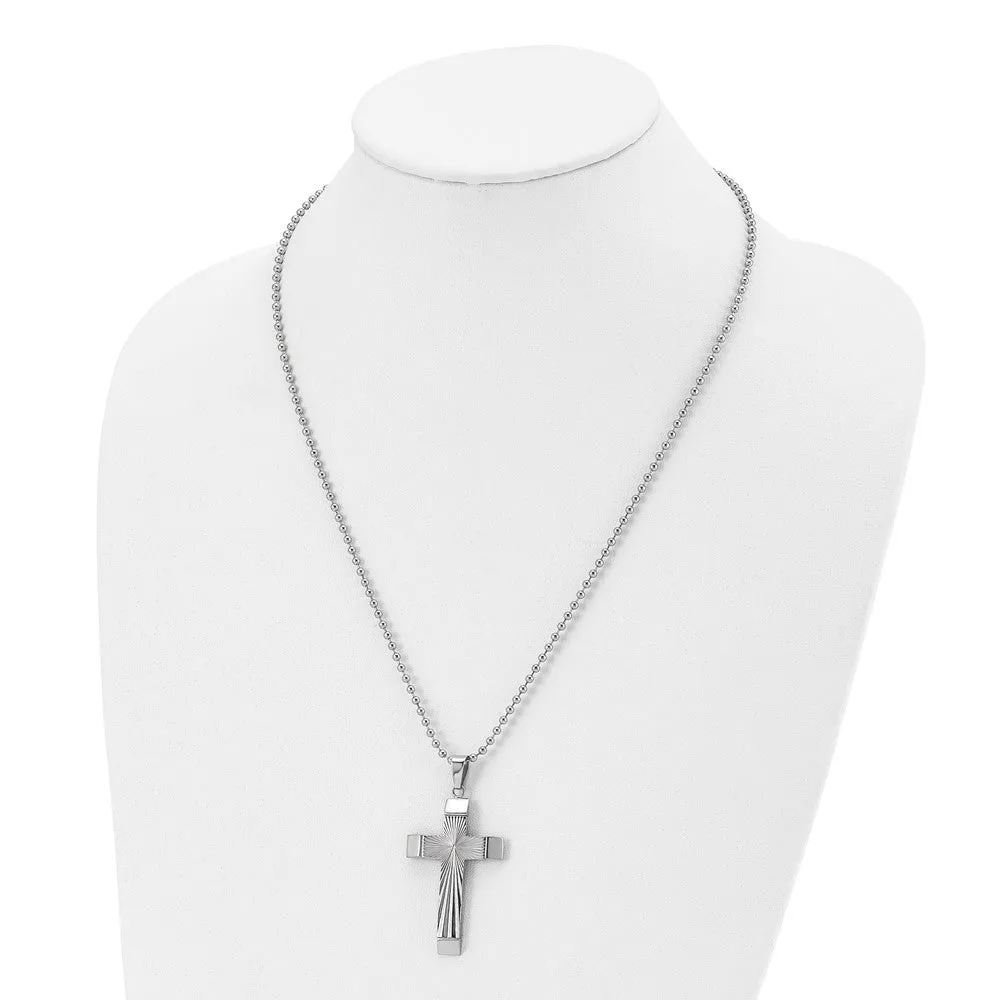 Men's Stainless Steel Starburst Cross Necklace, 22 Inch