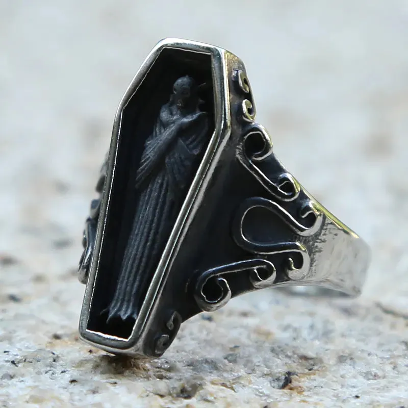 Men's Unique Zombie Vampire Skull Stainless Steel Coffin Gothic Ring