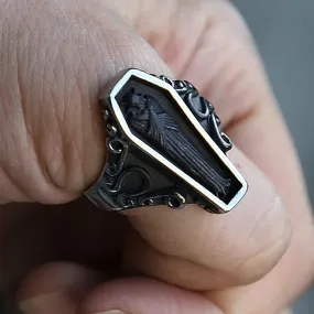 Men's Unique Zombie Vampire Skull Stainless Steel Coffin Gothic Ring