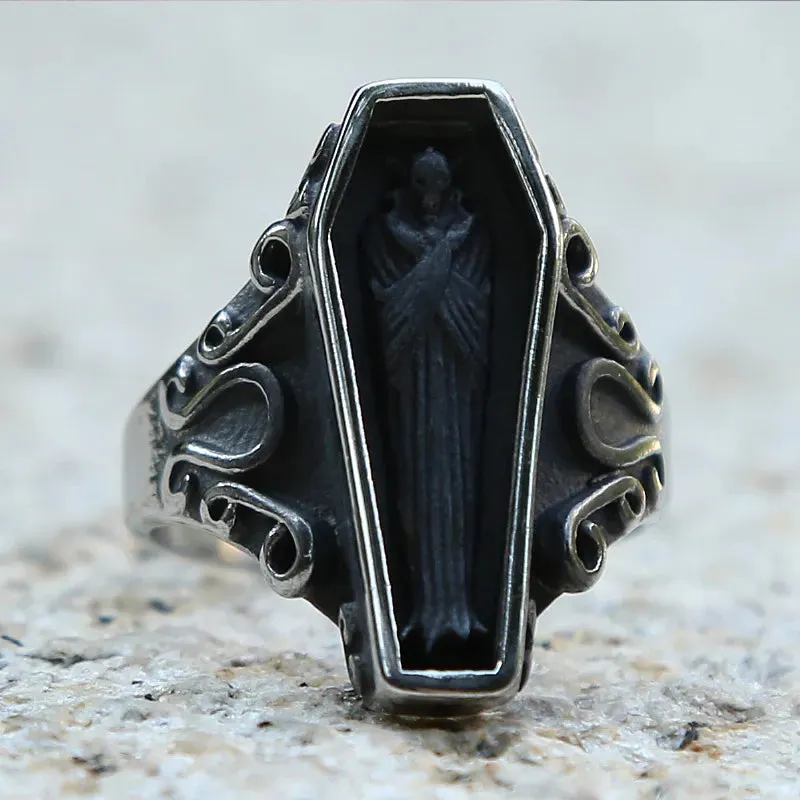 Men's Unique Zombie Vampire Skull Stainless Steel Coffin Gothic Ring