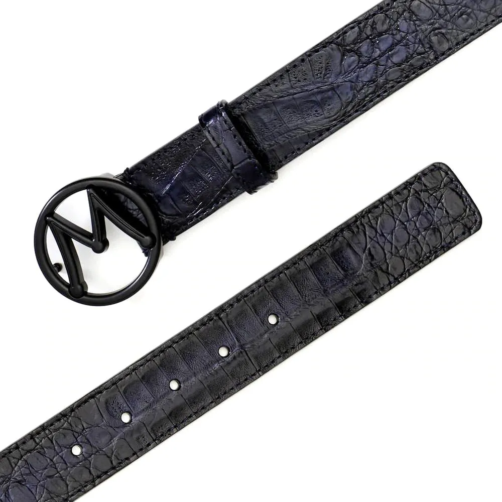 Mezlan Men's Belt SXB11491F Blue Exotic Crocodile Circle Icon (MZB1203)