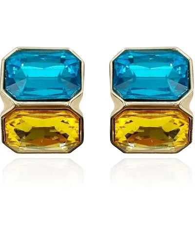 Michael Nash Jewelry Women's Blue / Brown Aqua And Topaz Double Stone Clip Earrings