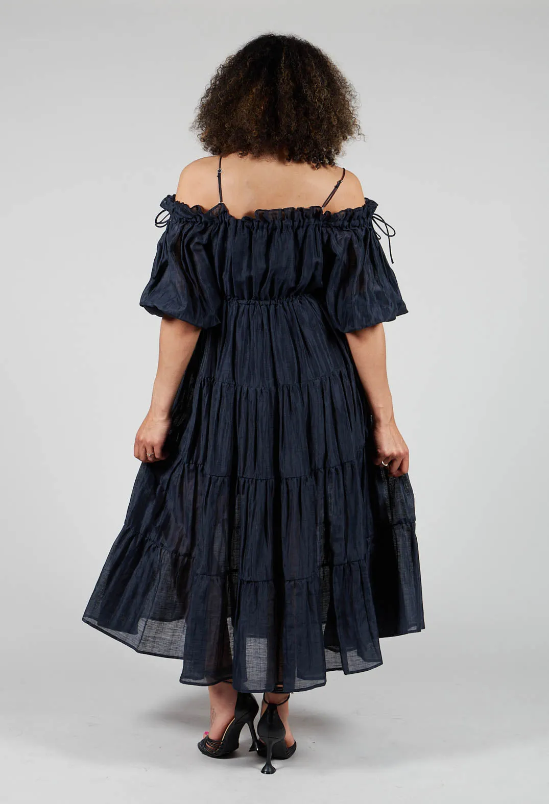 Milkmaid Dress in Navy