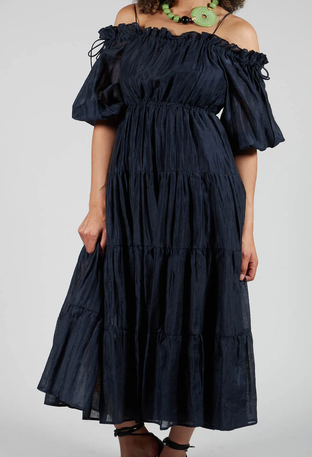 Milkmaid Dress in Navy