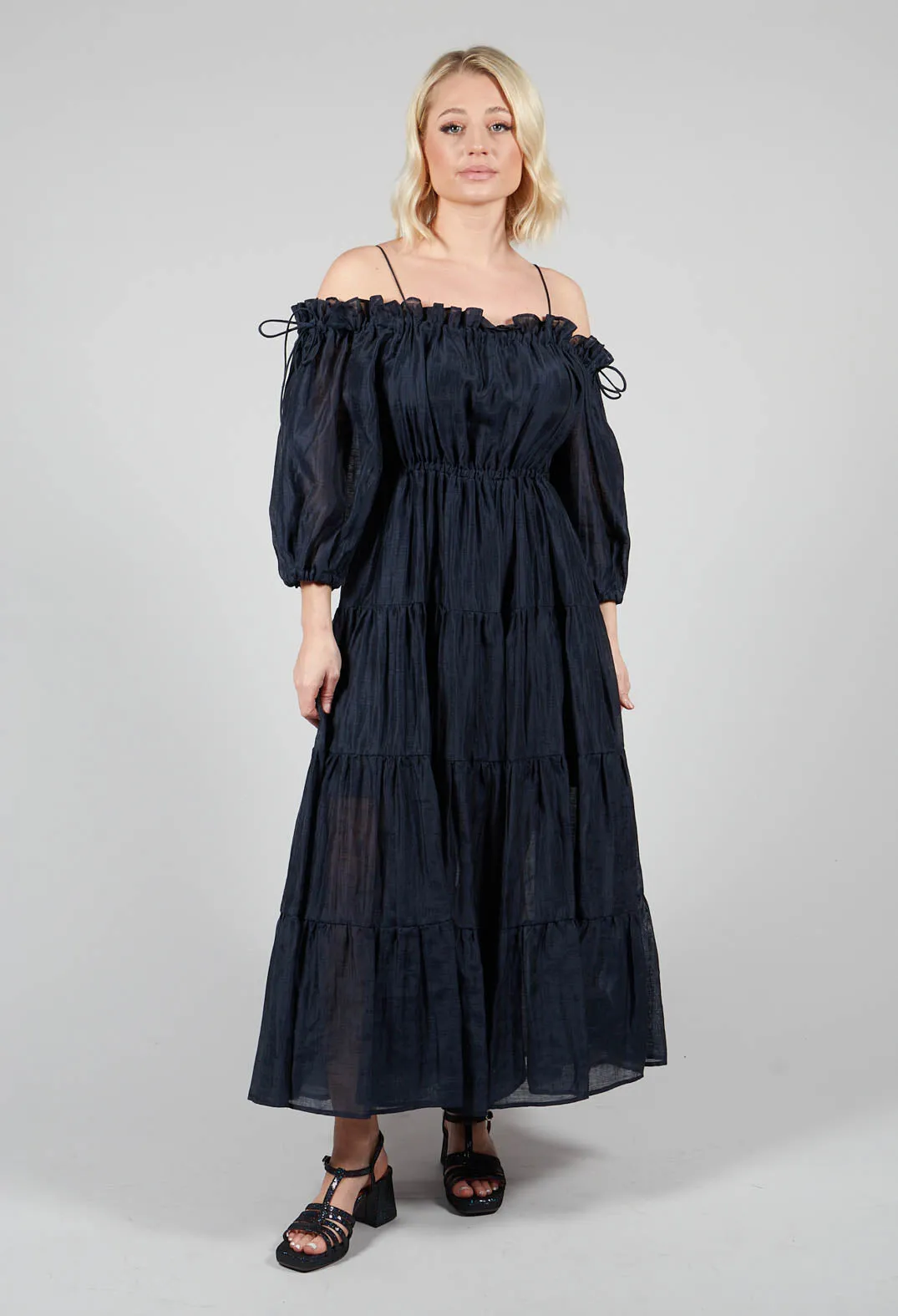 Milkmaid Dress in Navy