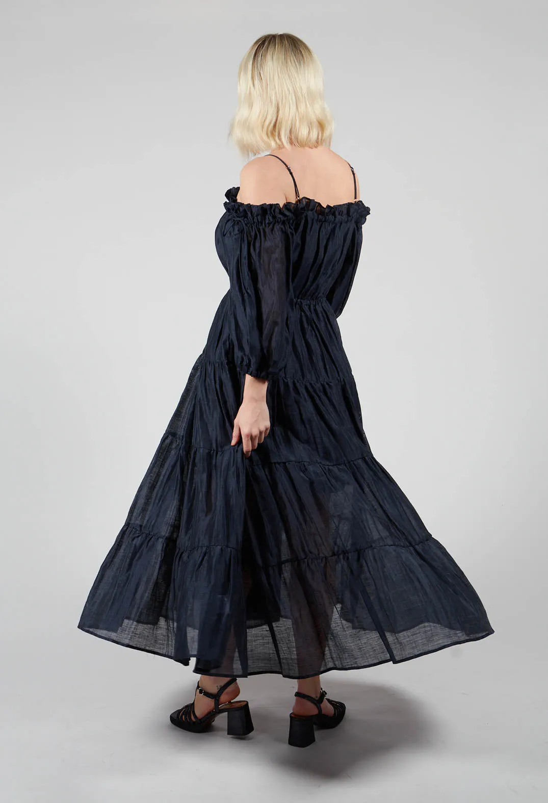 Milkmaid Dress in Navy