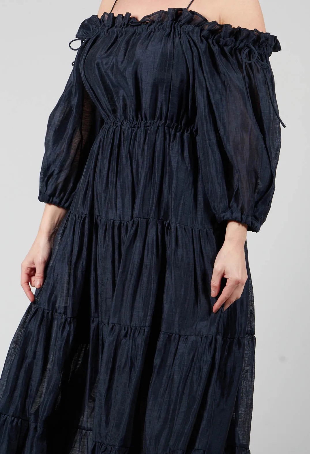 Milkmaid Dress in Navy