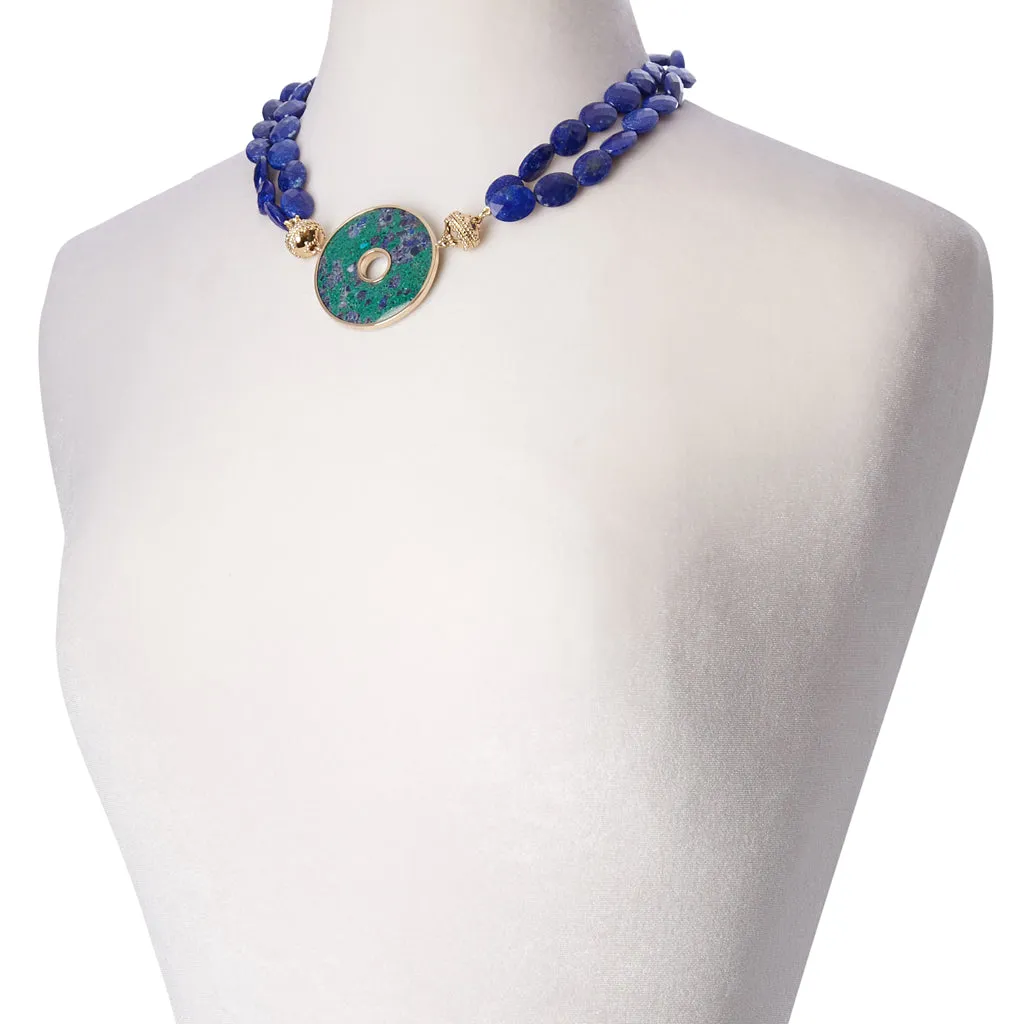 Nancy Oval Lapis Double Strand Necklace