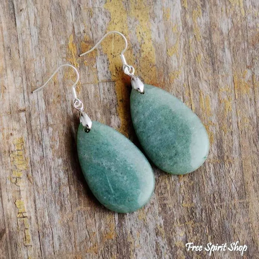 Natural Green Aventurine Tear-Drop Earrings