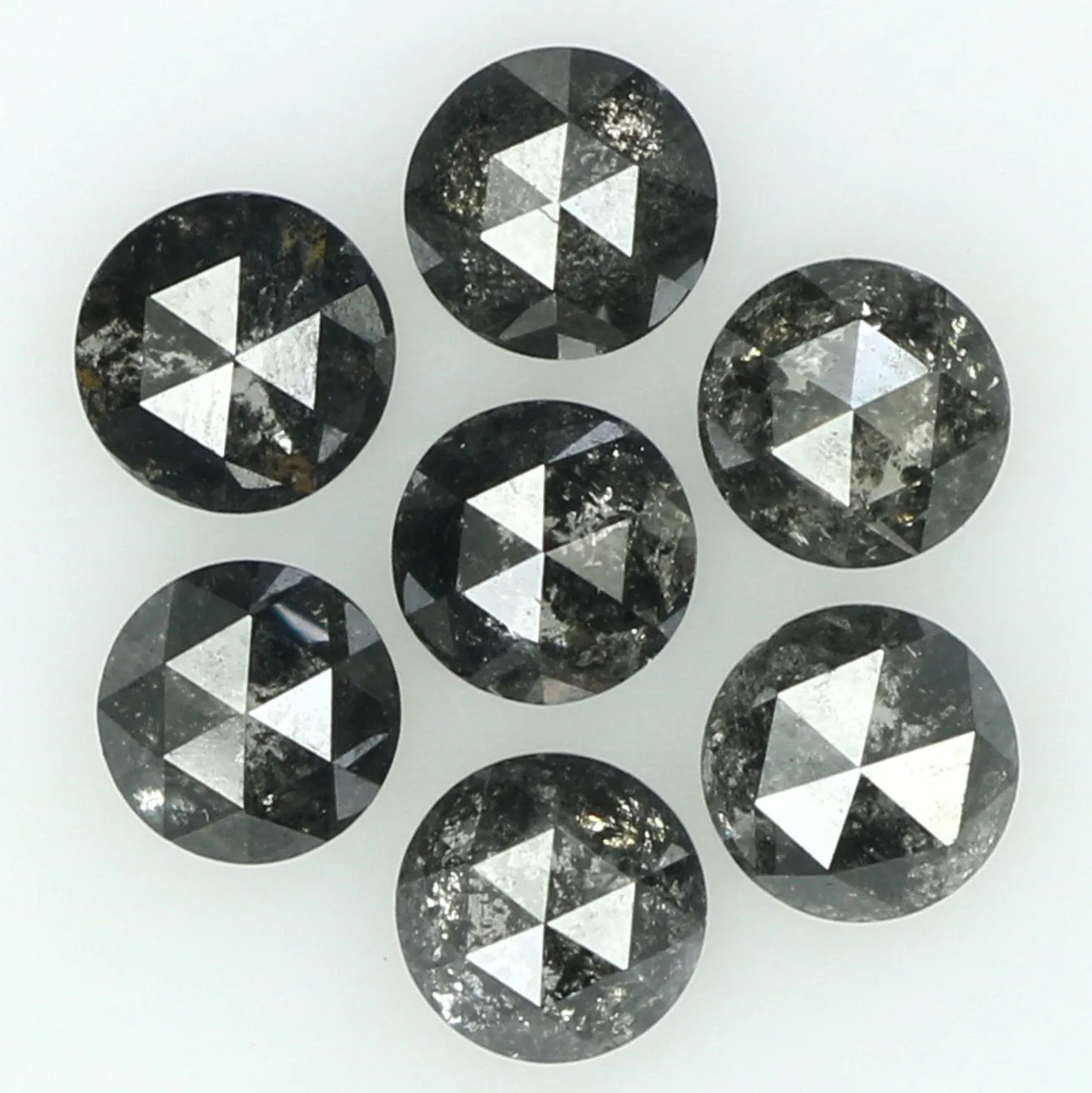 Natural Loose Diamond Round Rose Cut Black Grey Salt And Pepper Color I3 Clarity 7 Pcs 1.11 Ct KDL6226