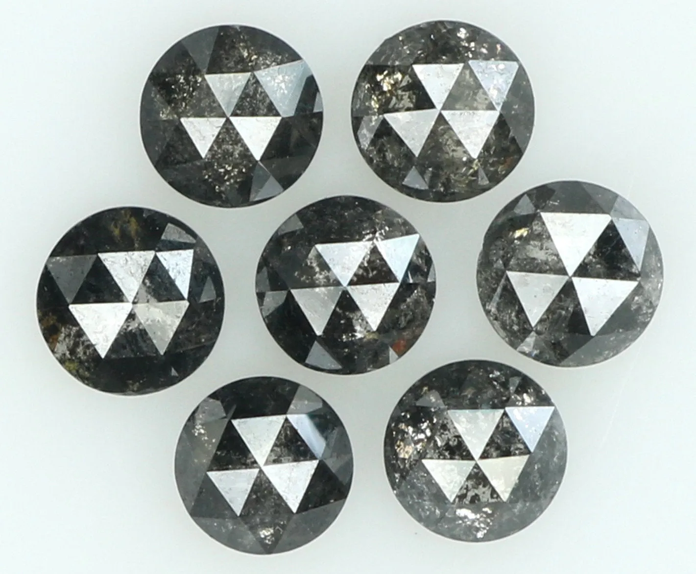 Natural Loose Diamond Round Rose Cut Black Grey Salt And Pepper Color I3 Clarity 7 Pcs 1.11 Ct KDL6226