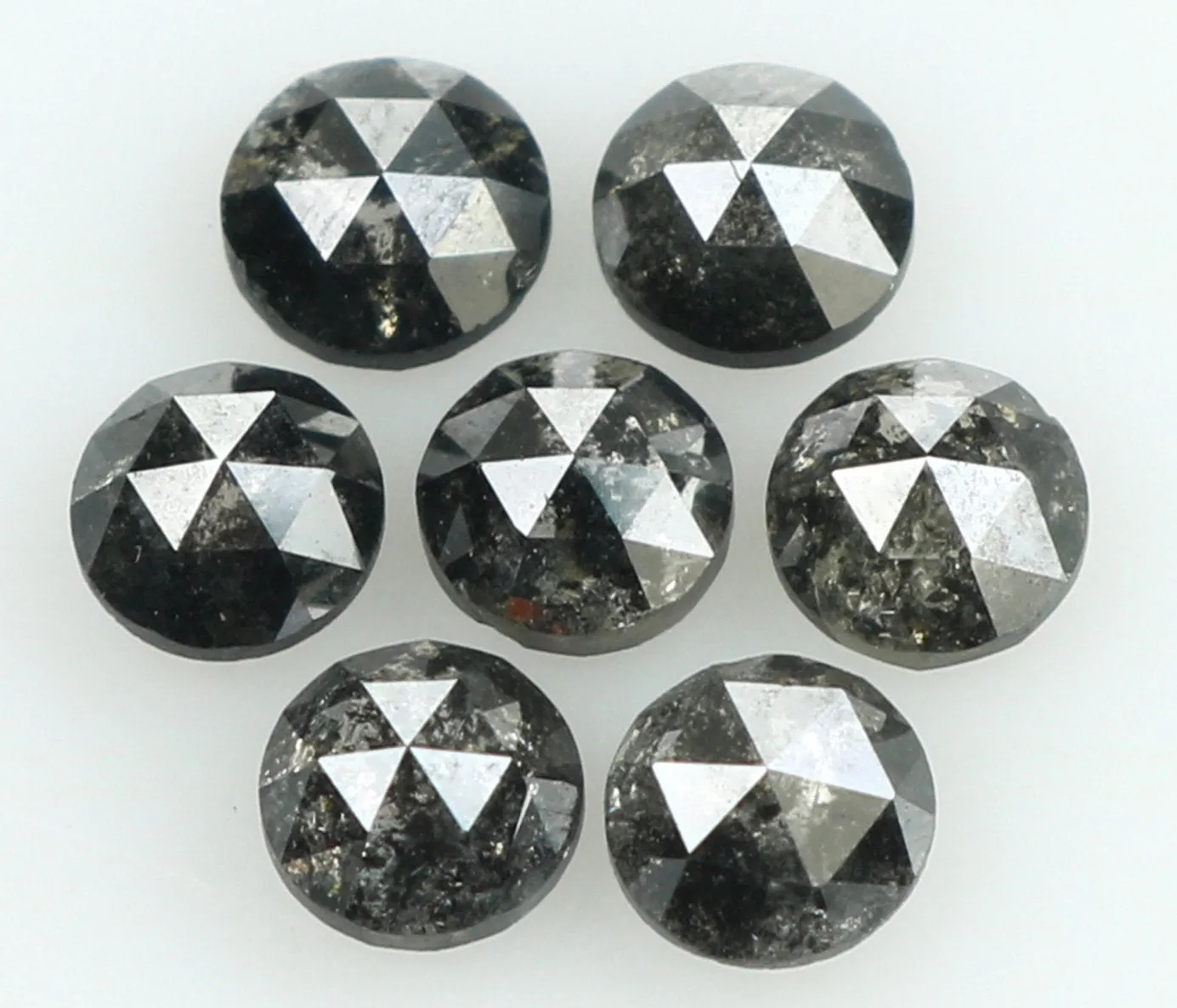 Natural Loose Diamond Round Rose Cut Black Grey Salt And Pepper Color I3 Clarity 7 Pcs 1.11 Ct KDL6226