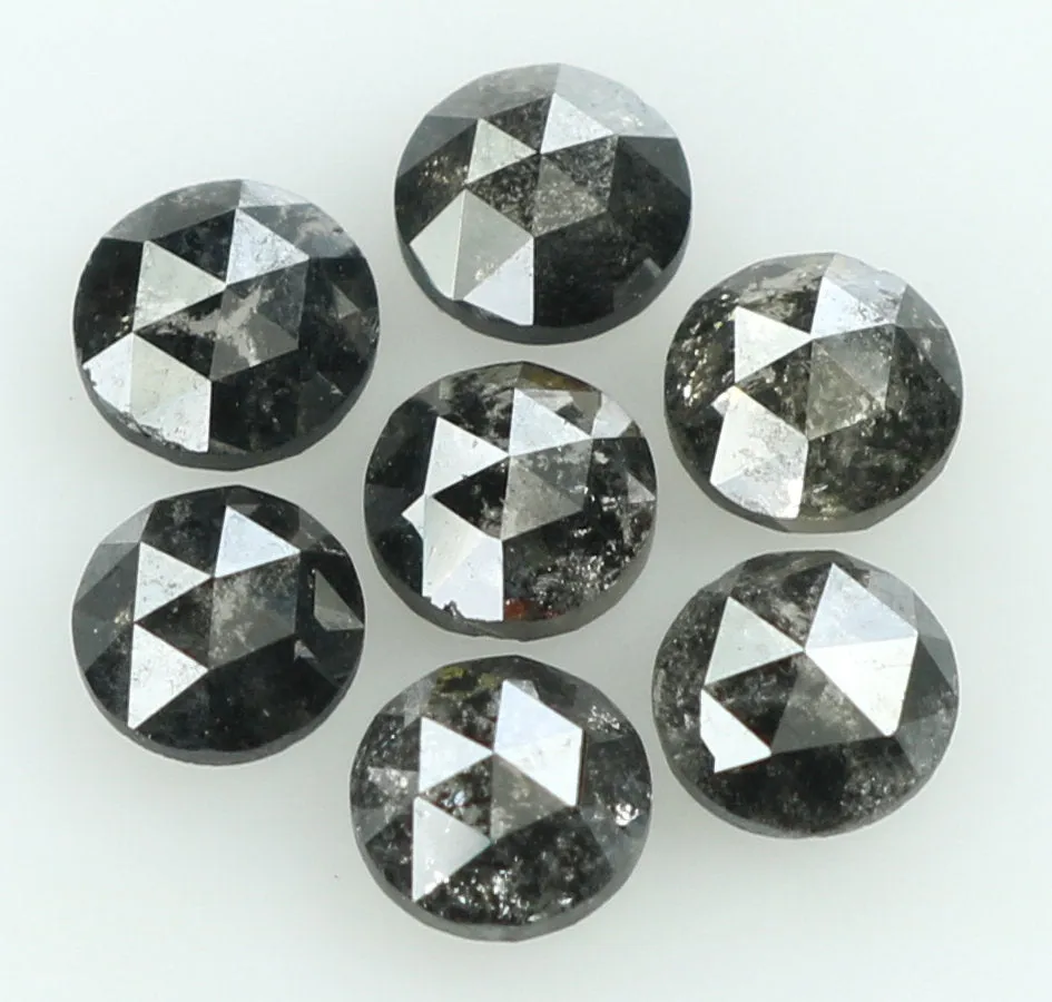 Natural Loose Diamond Round Rose Cut Black Grey Salt And Pepper Color I3 Clarity 7 Pcs 1.11 Ct KDL6226