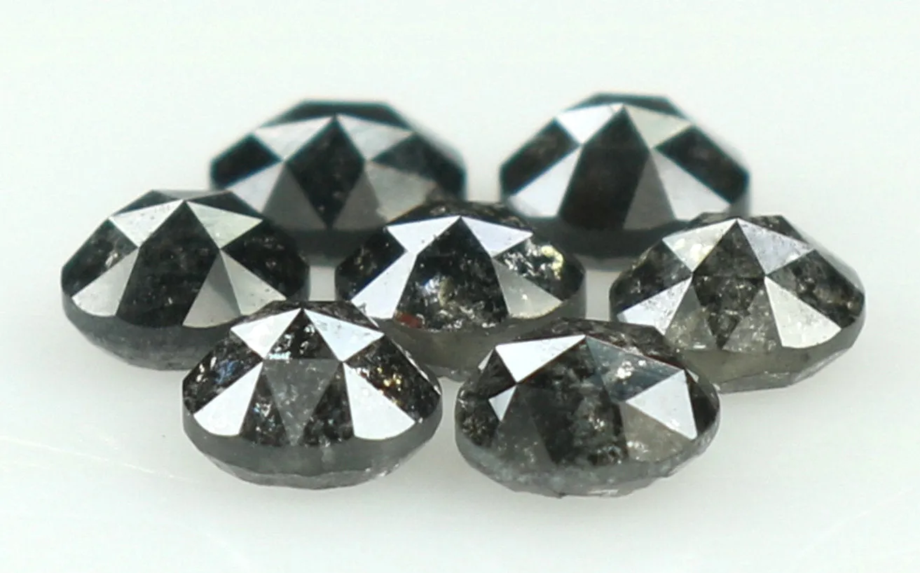 Natural Loose Diamond Round Rose Cut Black Grey Salt And Pepper Color I3 Clarity 7 Pcs 1.11 Ct KDL6226