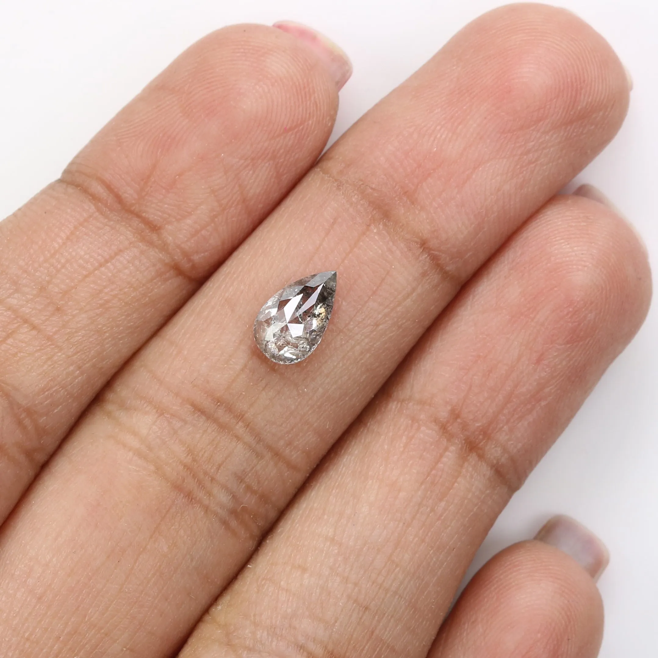 Natural Loose Pear Salt And Pepper Diamond Black Grey Color 0.85 CT 8.05 MM Pear Shape Rose Cut Diamond L1602