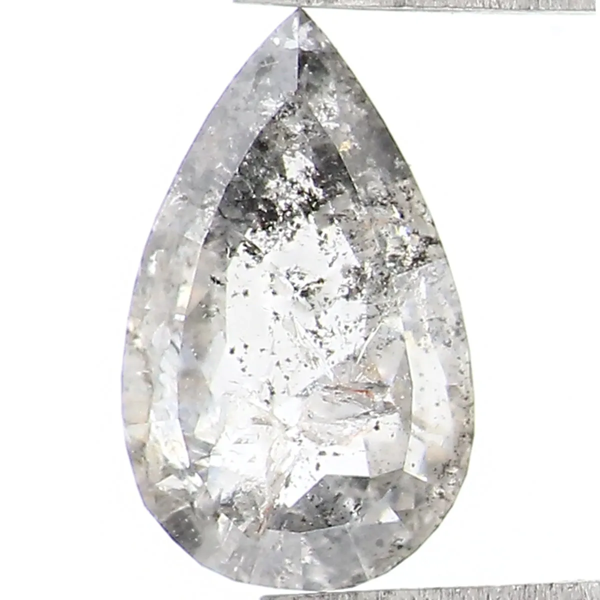 Natural Loose Pear Salt And Pepper Diamond Black Grey Color 0.85 CT 8.05 MM Pear Shape Rose Cut Diamond L1602