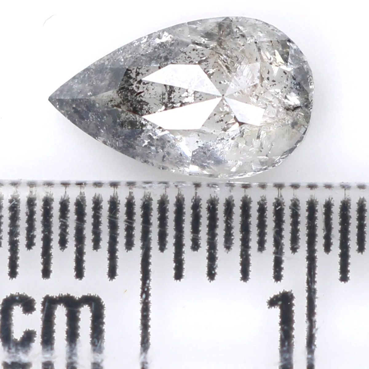 Natural Loose Pear Salt And Pepper Diamond Black Grey Color 0.85 CT 8.05 MM Pear Shape Rose Cut Diamond L1602