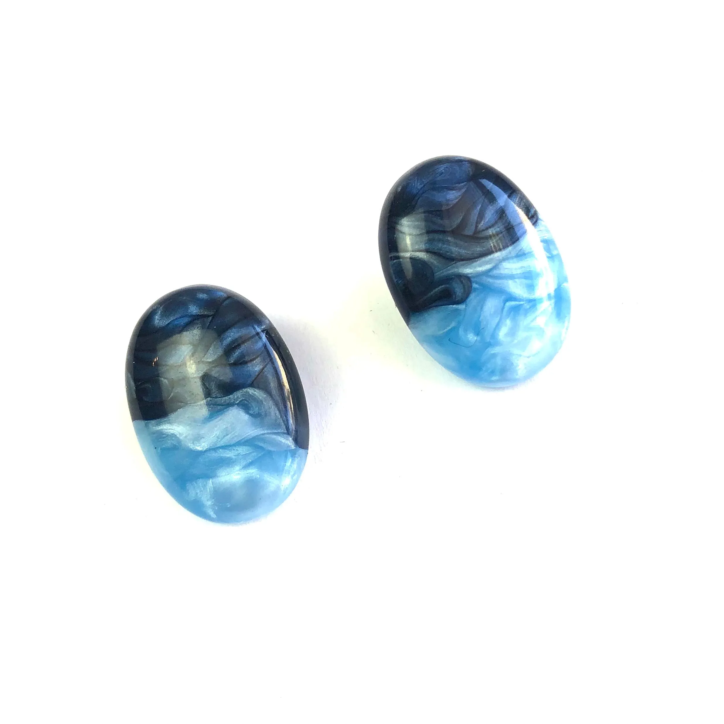 Navy & Aqua Aura Enamel Oval Button Stud Earrings