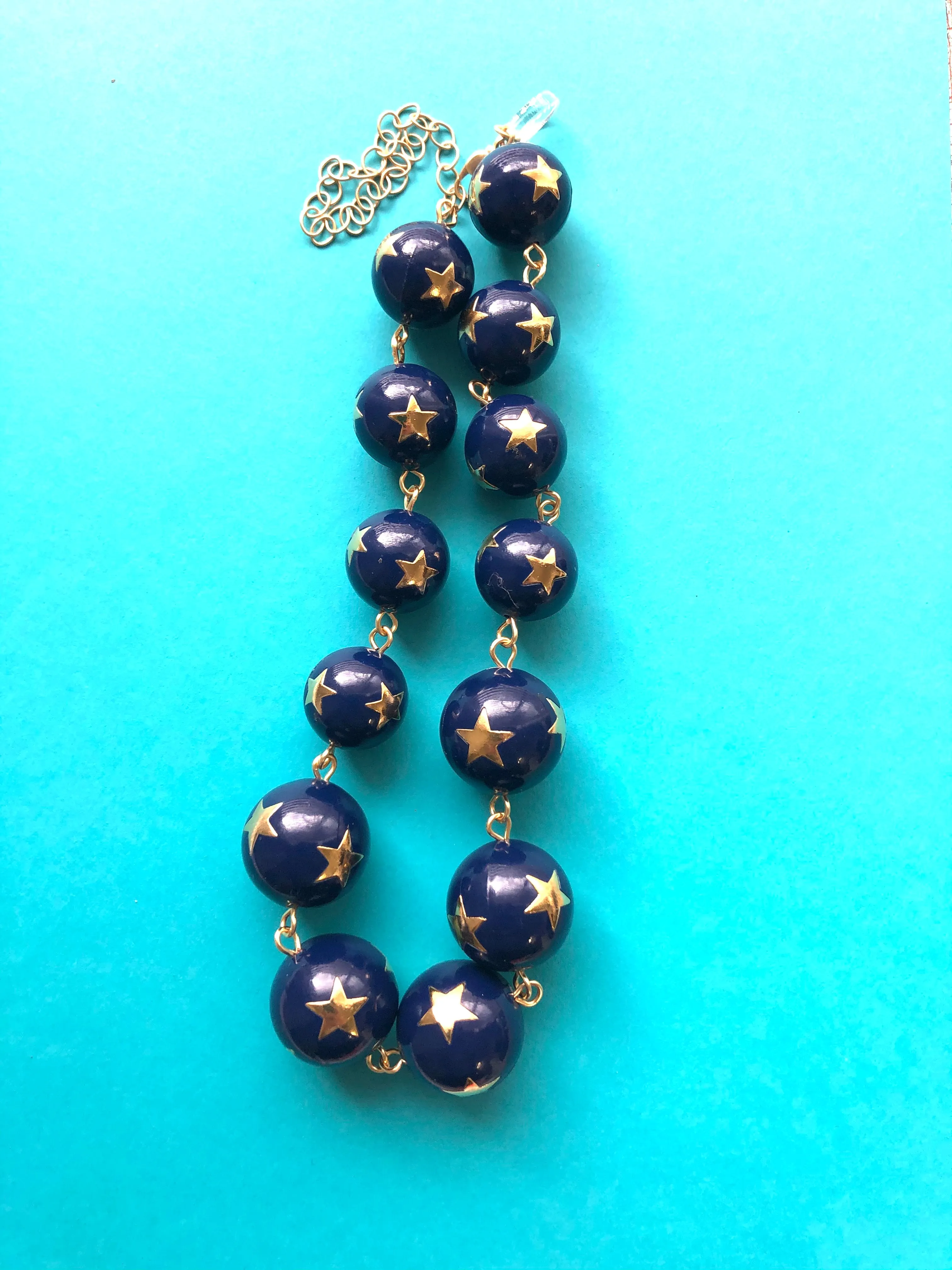 Navy Blue & Gold Superstar Beaded Amelia Necklace