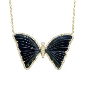 Navy Blue and Deep Green Tourmaline Butterfly Necklace with Diamonds