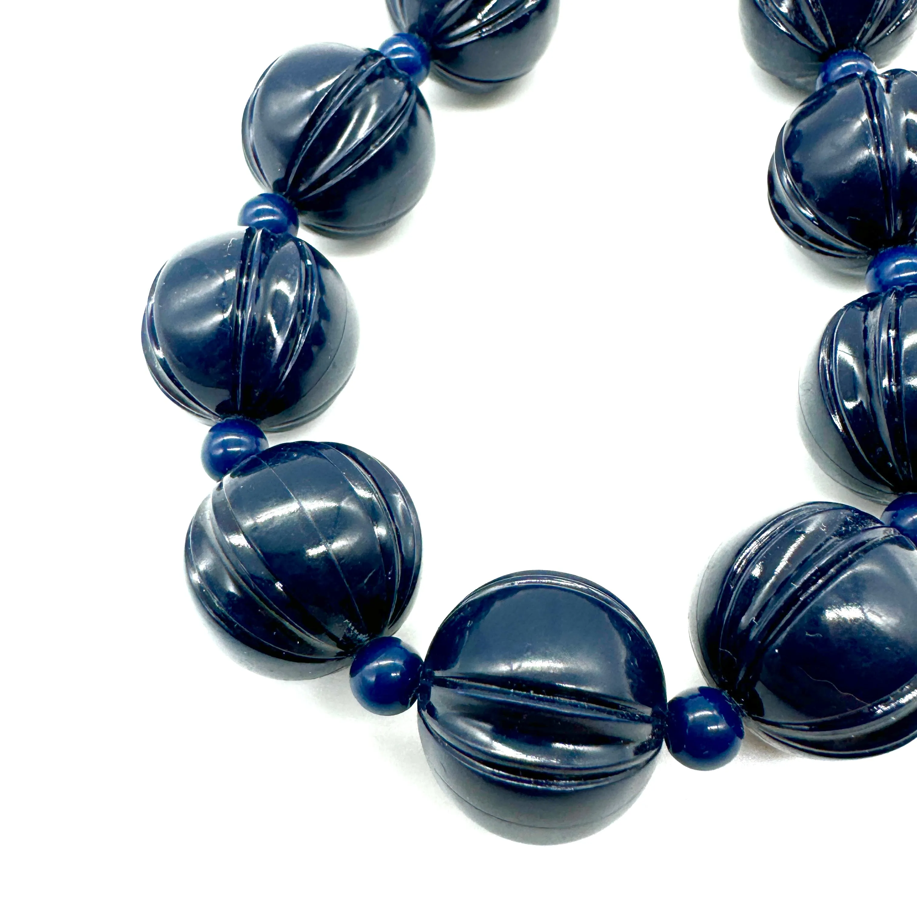 Navy Blue Carved Scalloped Lucite Marco Necklace