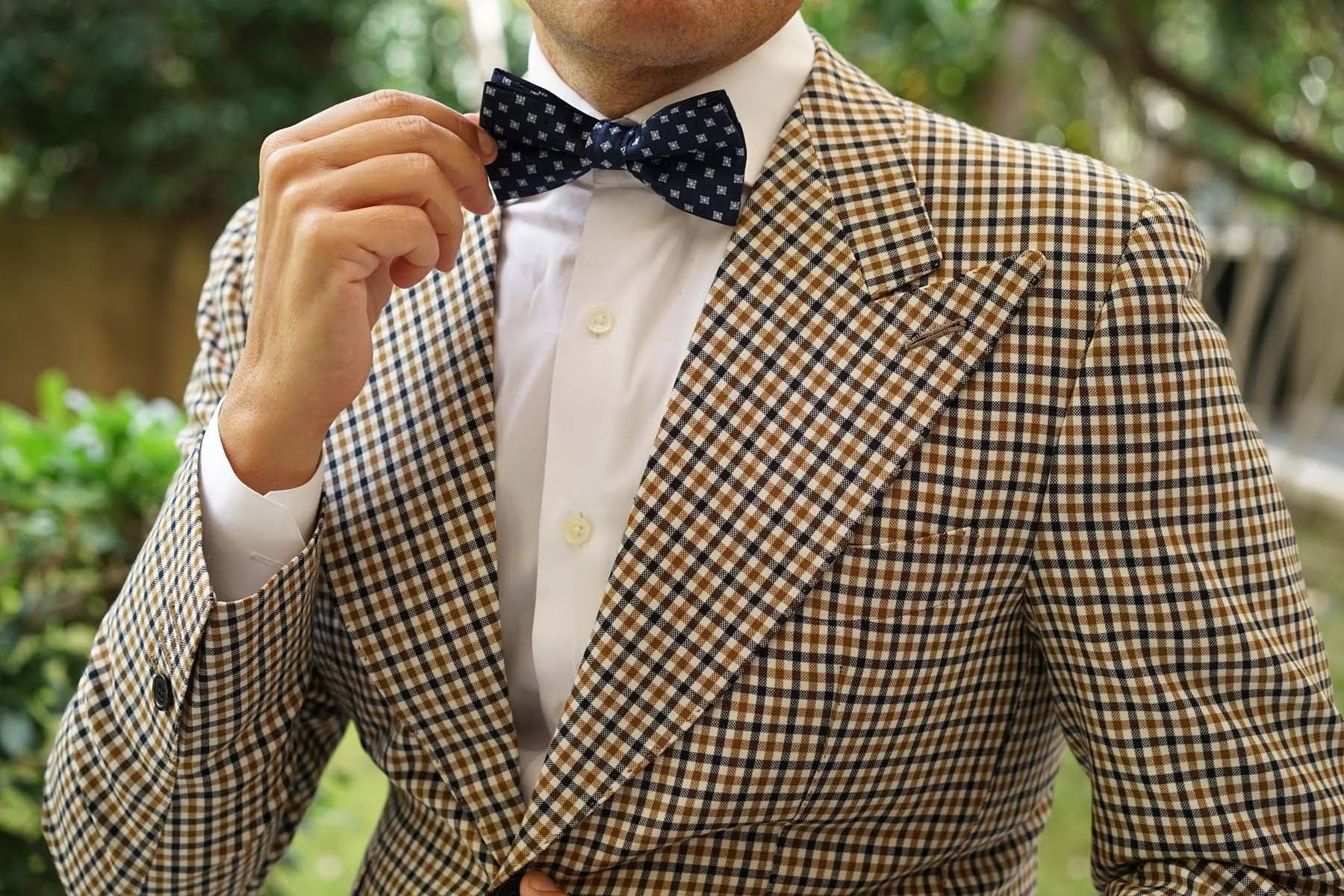 Navy Blue with Light Blue Pattern - Bow Tie