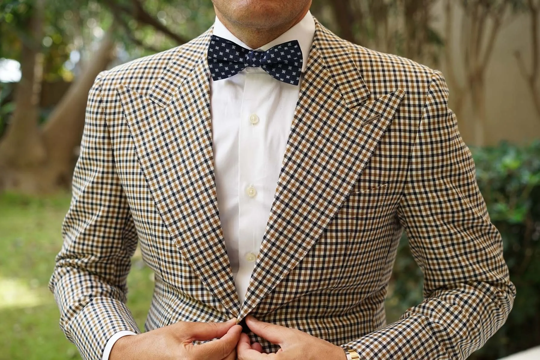 Navy Blue with Light Blue Pattern - Bow Tie