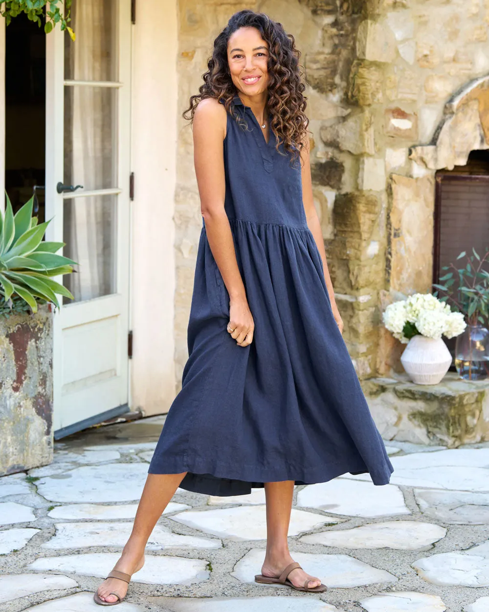 Navy Linen Daphne Popover Shirtdress