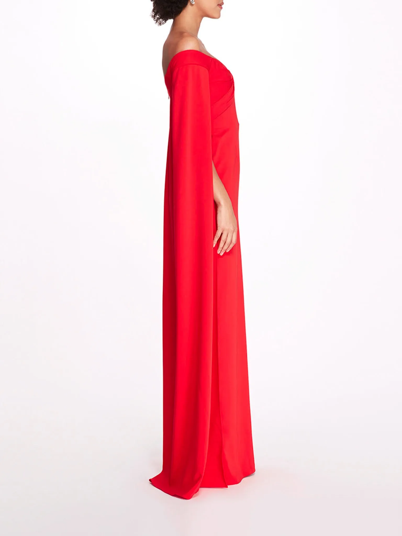 Off Shoulder Caped Column Gown