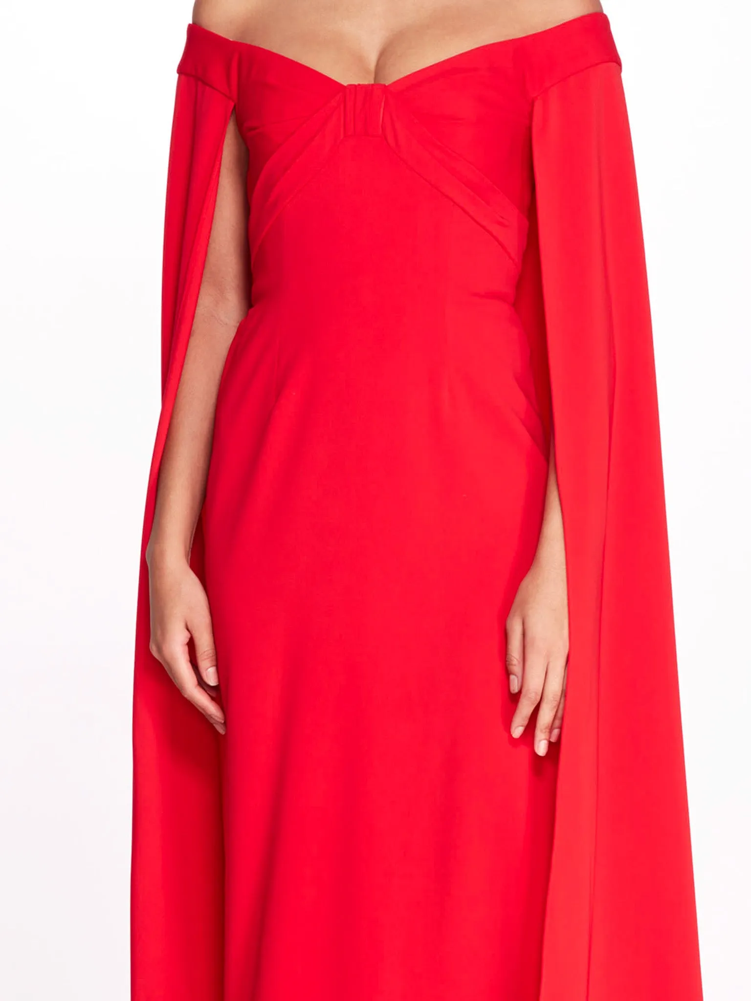 Off Shoulder Caped Column Gown