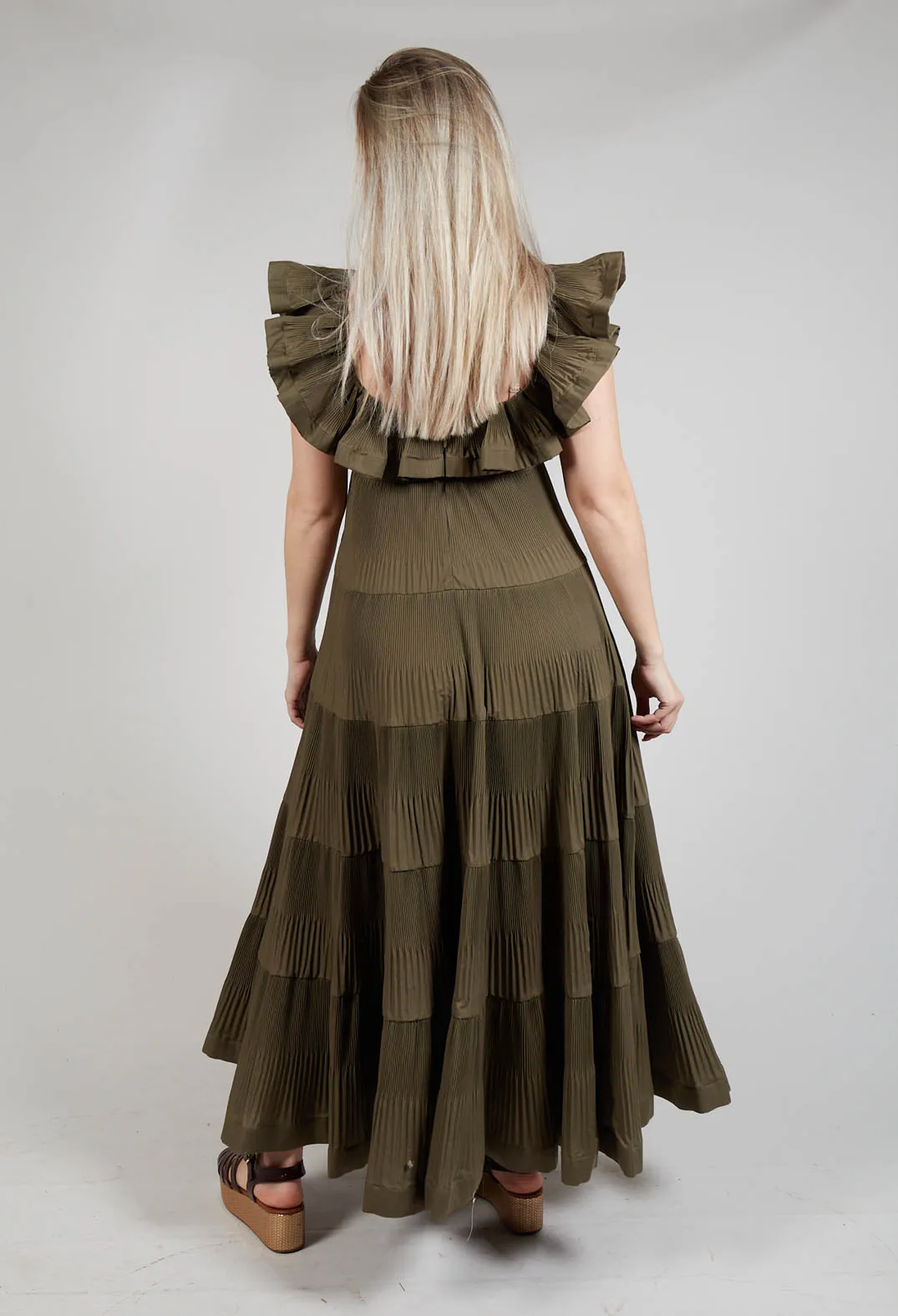 Off-Shoulder Ruffle Dress in Avocado