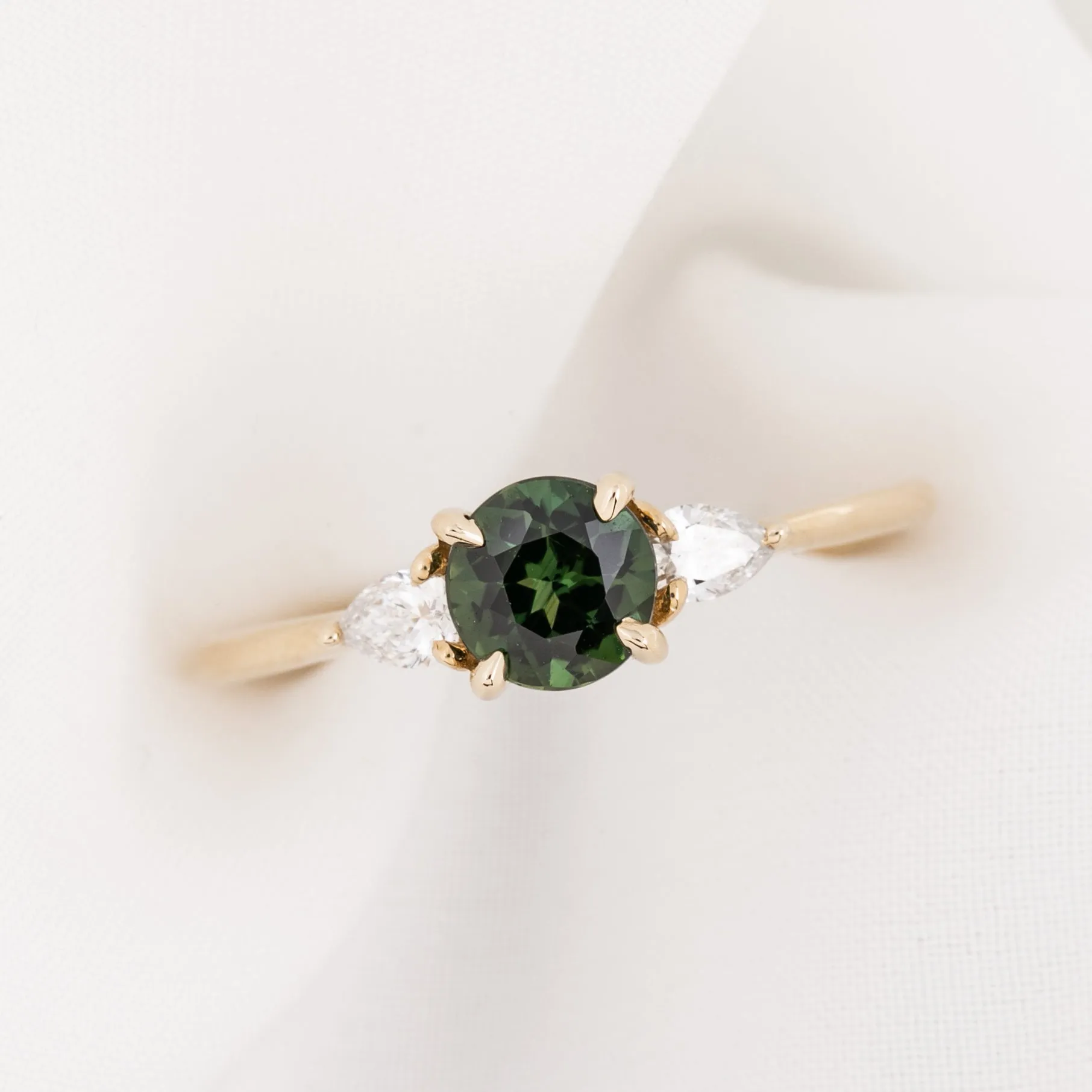 Olivia Ring 0.76ct Green Queensland Sapphire Ring, 14k Yellow Gold (One of a kind)