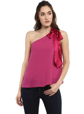 One Shoulder Top With Satin Tie