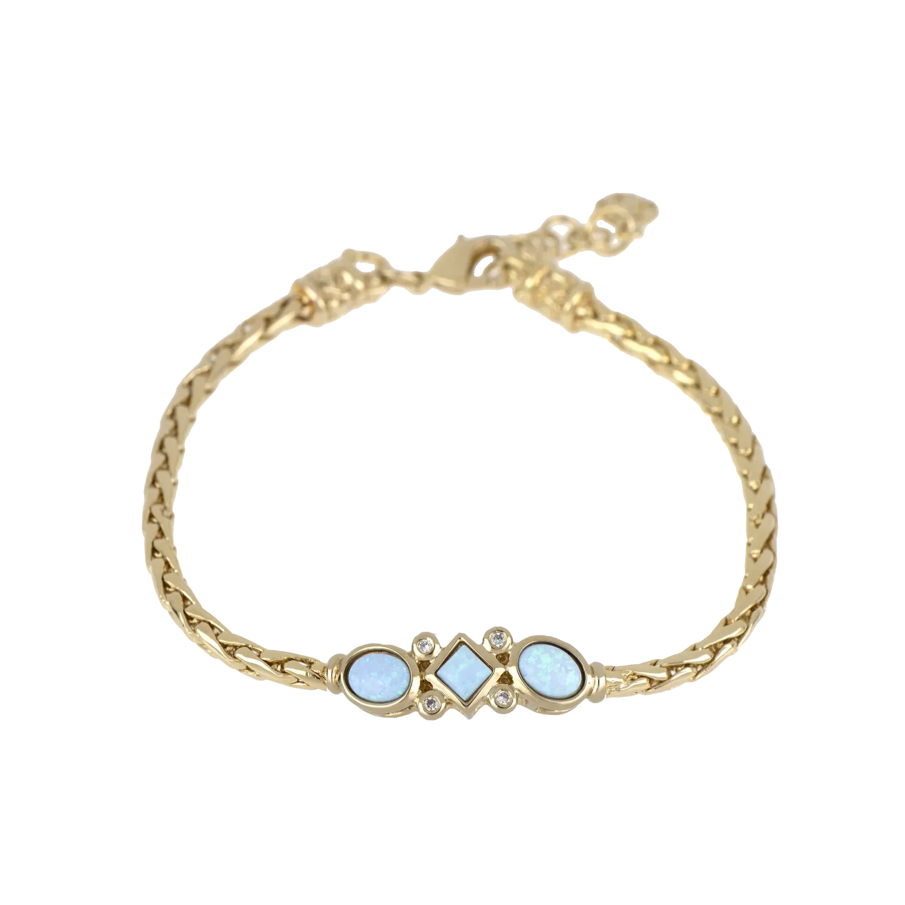 Opalas do Mar Single Strand 3 Blue Opals CZ Bracelet Gold 7