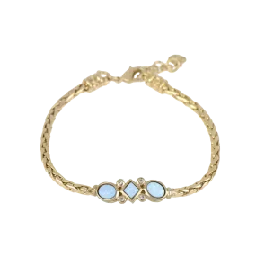 Opalas do Mar Single Strand 3 Blue Opals CZ Bracelet Gold 7