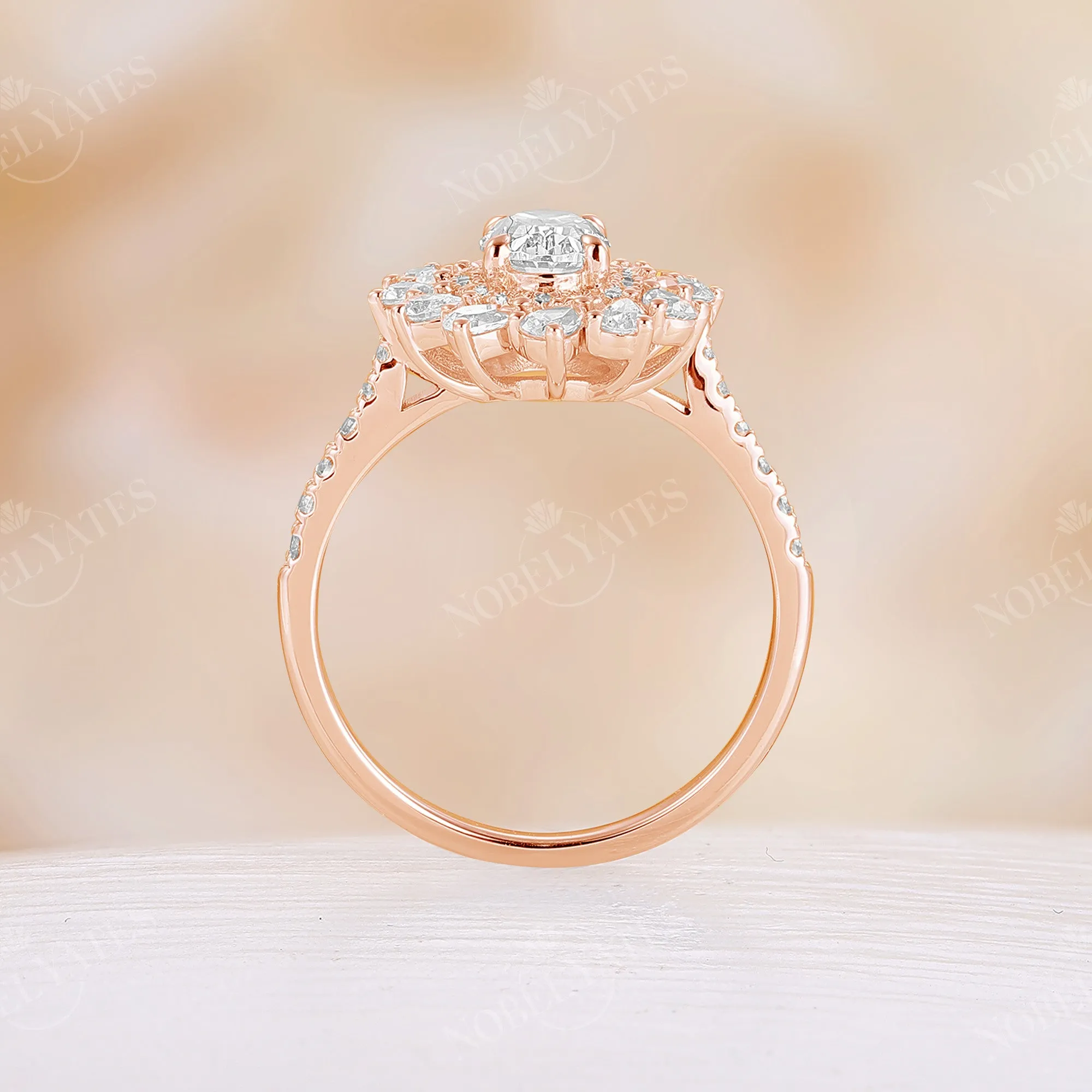 Oval Shape Moissanite Rose Gold Double Halo Engagement Ring