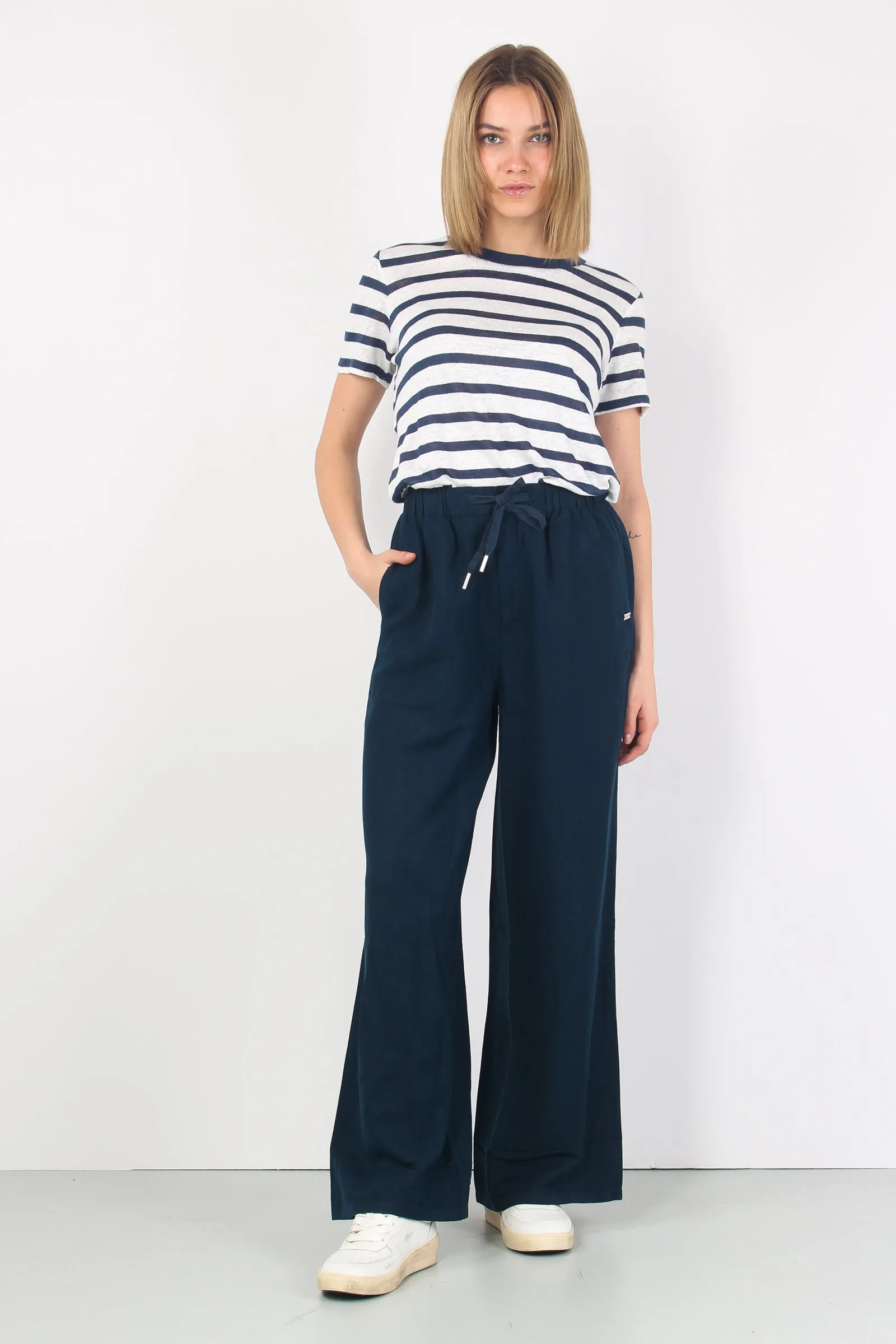 Pantalone Lino Coulisse Navy Blue