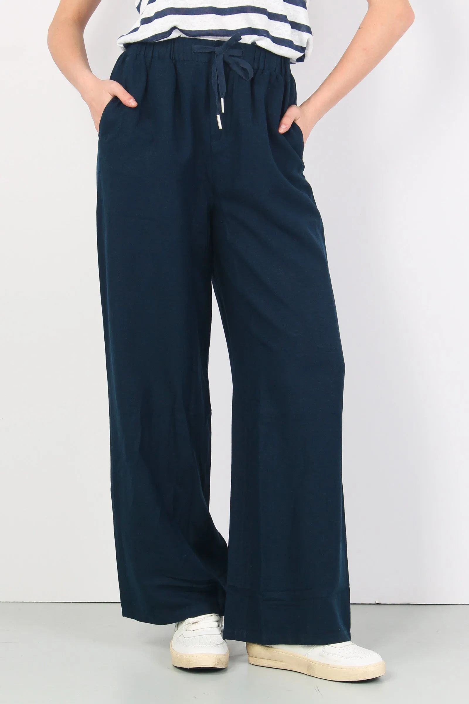 Pantalone Lino Coulisse Navy Blue