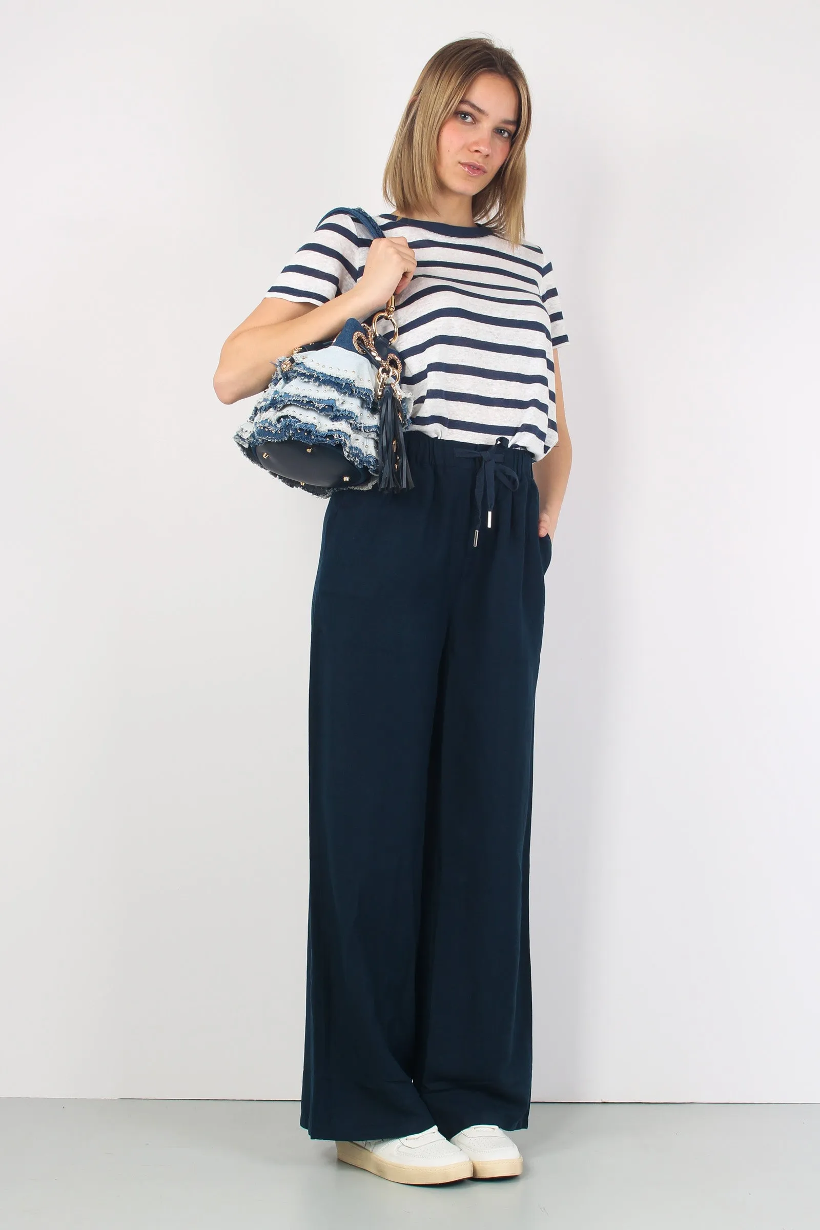 Pantalone Lino Coulisse Navy Blue