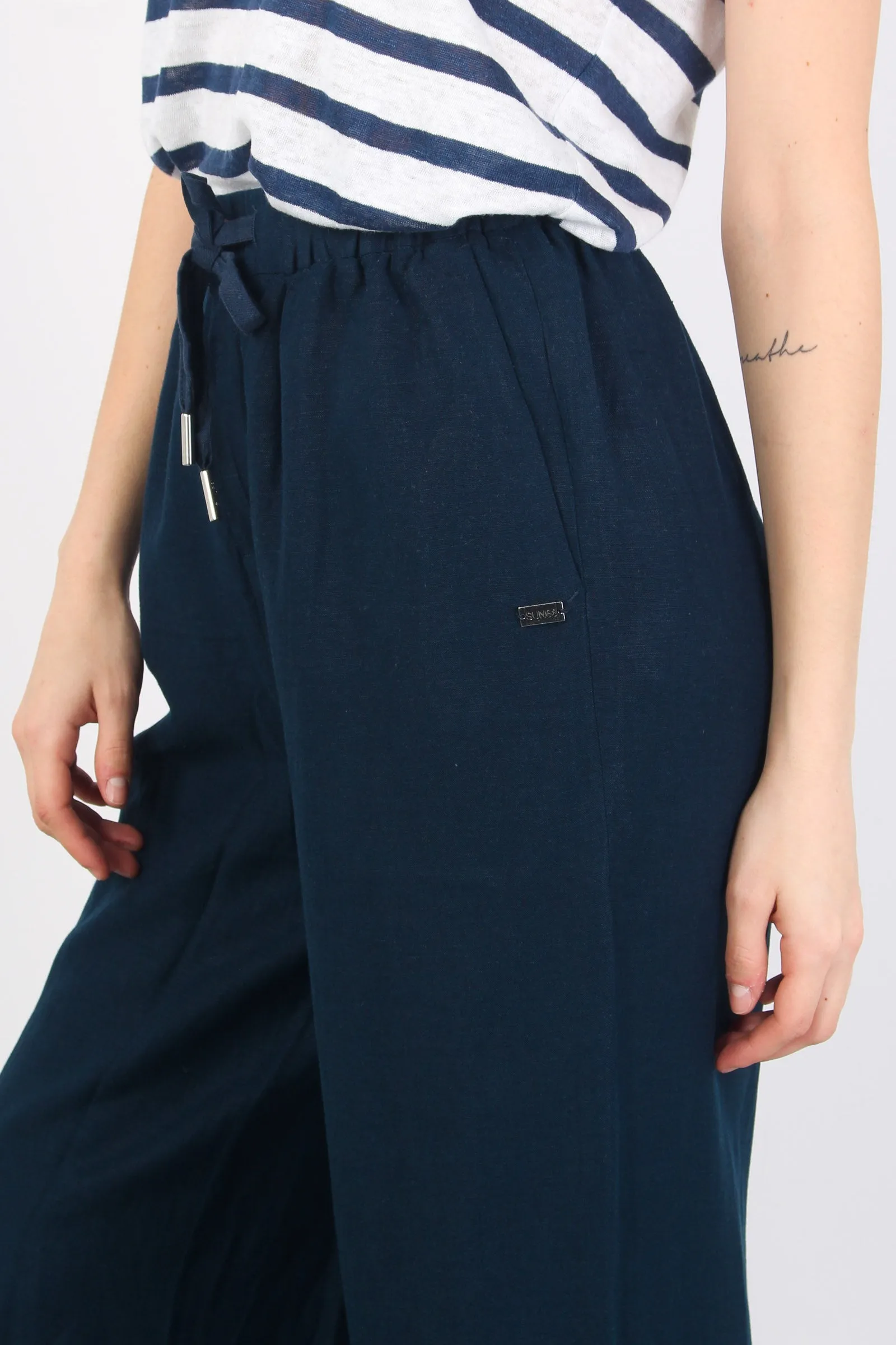 Pantalone Lino Coulisse Navy Blue