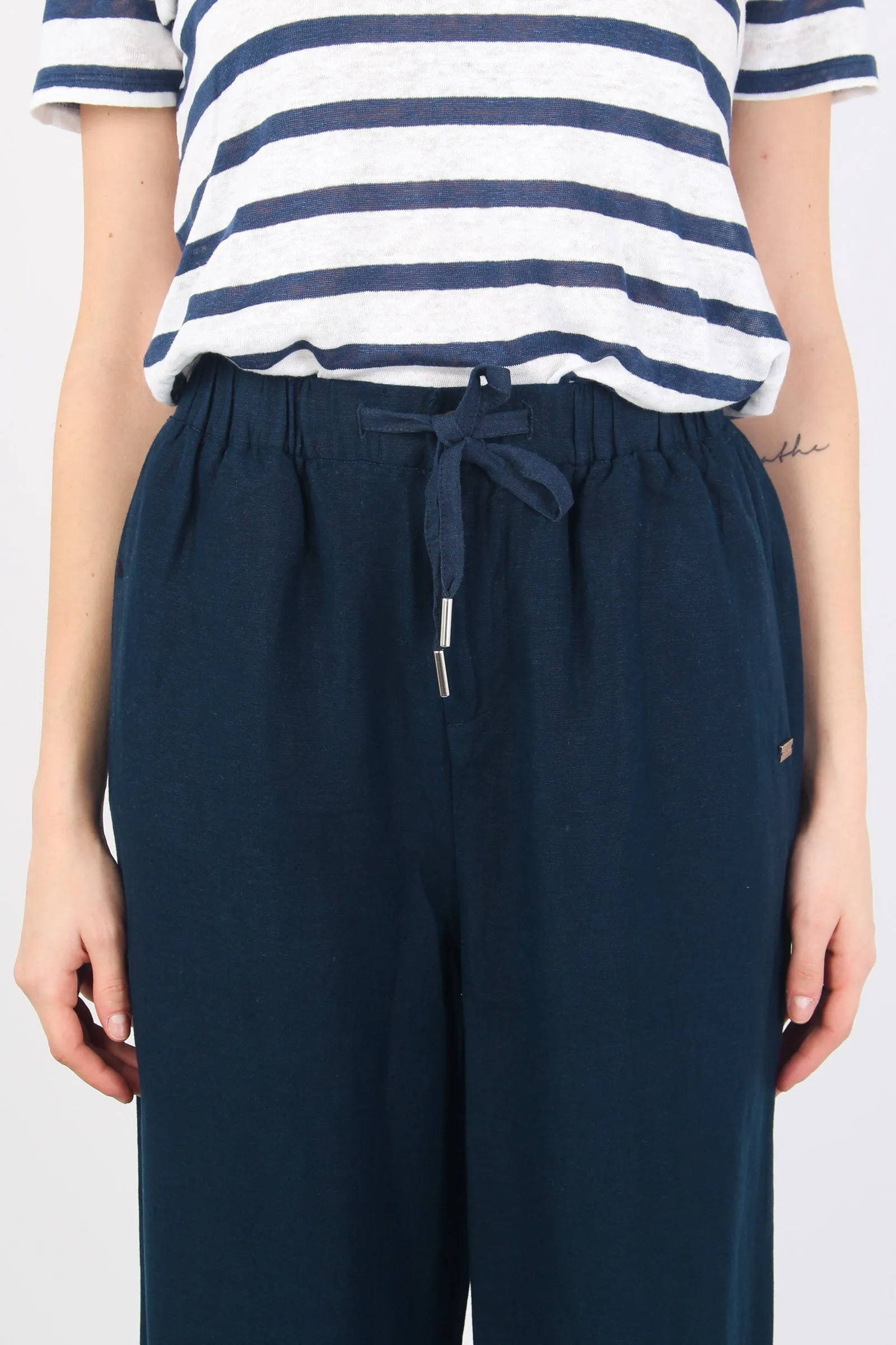 Pantalone Lino Coulisse Navy Blue