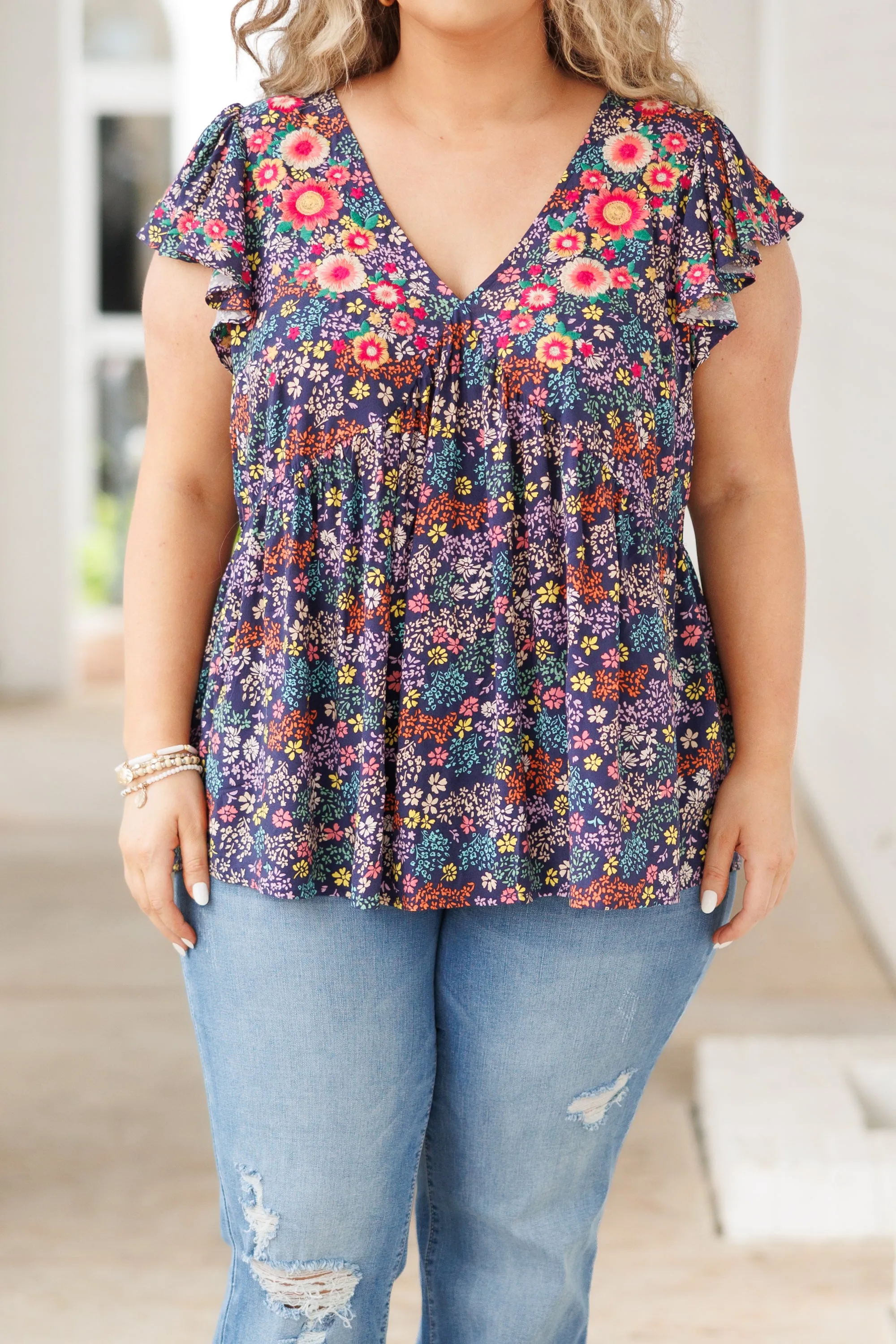 Passion For Flowers Top, Navy Multi