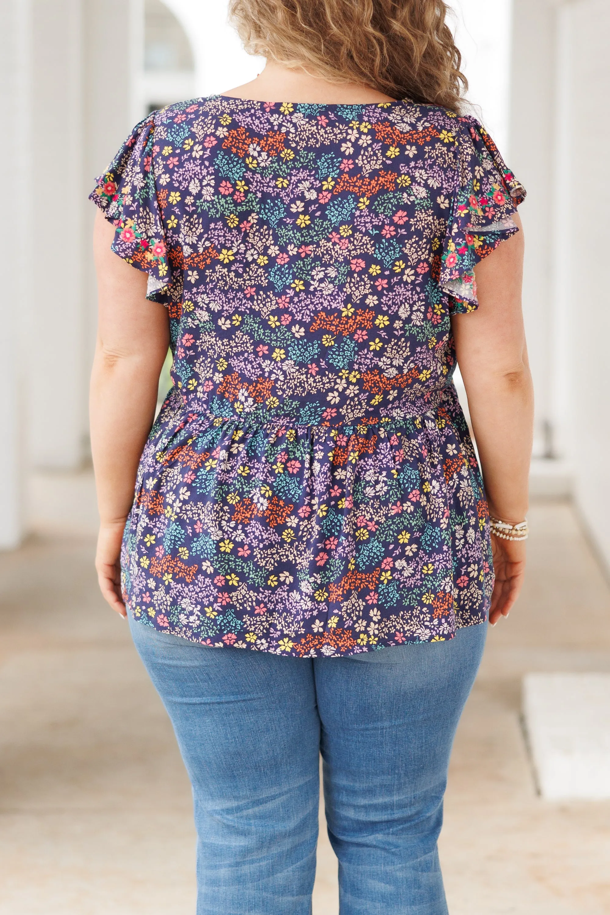 Passion For Flowers Top, Navy Multi