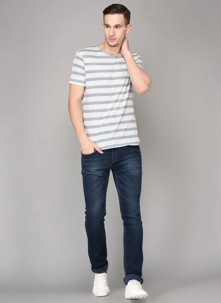 Pastel Blue Striped Textured T-shirt