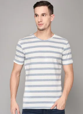 Pastel Blue Striped Textured T-shirt