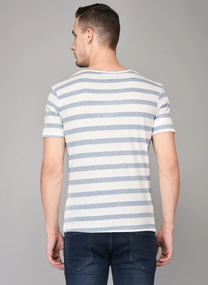 Pastel Blue Striped Textured T-shirt