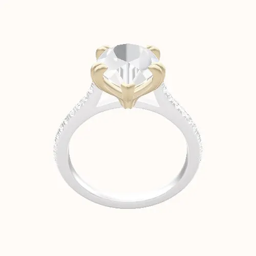 Pave Cathedral Engagement Ring With Double Prongs Head