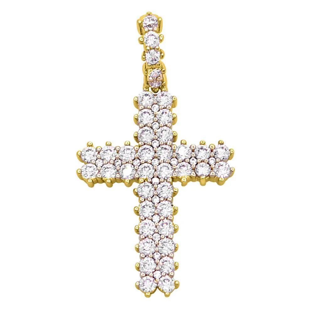 Pave Double Row Cross Hip Hop Bling Bling Pendant