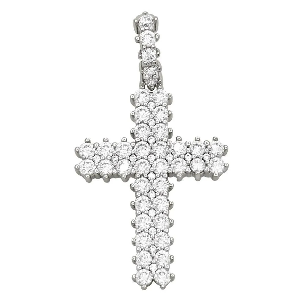 Pave Double Row Cross Hip Hop Bling Bling Pendant